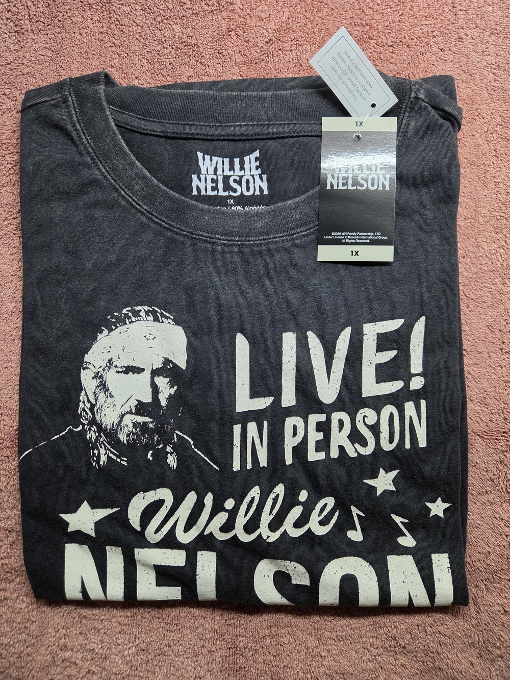 Willie Nelson Live! In Person Concert Women's Black Graphic Tee w Tour Dates NWT